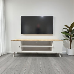 Rack de tv de madera minimalista 2 Pueras con repisa