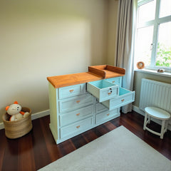 Cómoda de madera 9 cajones y mudador 120x45x90