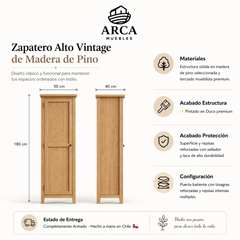 Zapatero Alto Vintage de Madera de Pino