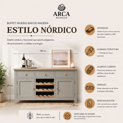 Buffet Mueble bar de madera estilo nórdico