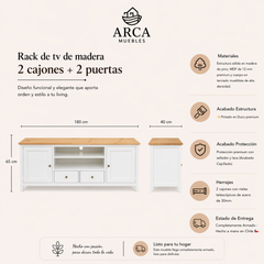 Rack de tv de madera 2 cajones + 2 puertas