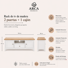Rack de tv de madera 2 puertas + 1 cajón