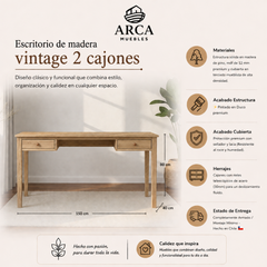 Escritorio de madera vintage 2 cajones