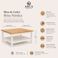 Mesa de Centro Brisa Nórdica 80Largox70Anchox45Alto