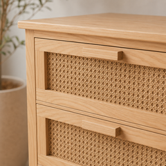 Cómoda "Copihue" 9 Cajones – Mueble de Madera y Junco Tejido para Dormitorio