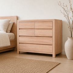 Cómoda "Puelo" 5 Cajones – Mueble de Lenga con Distribución Asimétrica para Dormitorio Contemporáneo