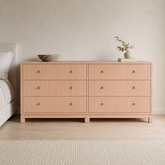 Cómoda Modular "Malleco" – 2 Módulos de Lenga con Palillaje Vertical y Tiradores Dorados para Dormitorio