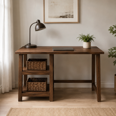 Escritorio "Coigüe" – Mesa de Trabajo de Madera Maciza con Repisas Laterales para Home Office o Estudio