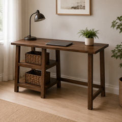 Escritorio "Coigüe" – Mesa de Trabajo de Madera Maciza con Repisas Laterales para Home Office o Estudio