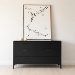 Cómoda "Osorno" 3 Cajones – Mueble de Madera Grafito Estilo Mid-Century con Patas Sable para Dormitorio