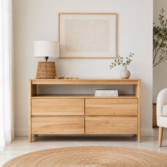 Cómoda "Alerce" 4 Cajones con Nicho – Mueble de Pino Natural con Repisa Abierta para Dormitorio o Living