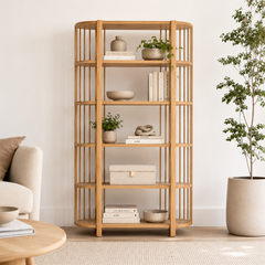 Biblioteca "Siete Tazas" – Estantería de Madera con Barrotes Verticales y 5 Repisas para Living o Estudio