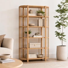 Biblioteca "Siete Tazas" – Estantería de Madera con Barrotes Verticales y 5 Repisas para Living o Estudio