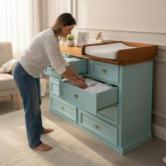 Cómoda de madera 9 cajones y mudador 120x45x90