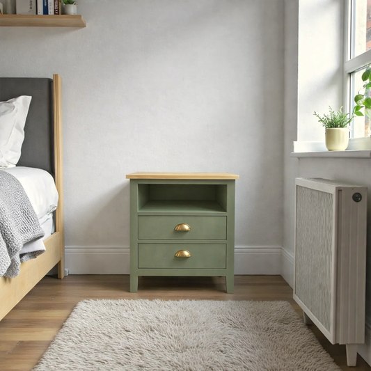 Velador de madera 2 cajones estilo nórdico