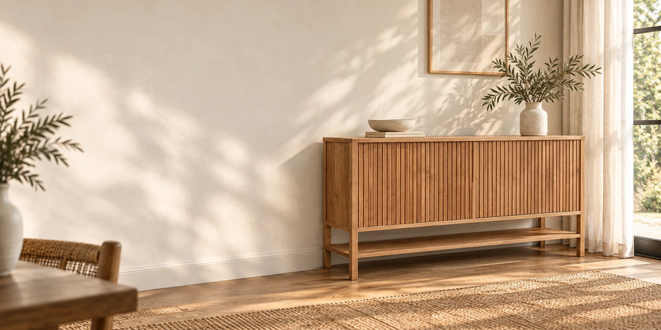 Buffet Arca de madera en un hogar cálido y luminoso
