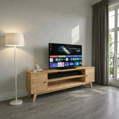 Rack de tv de madera minimalista 2 Pueras con repisa