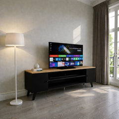 Rack de tv de madera minimalista 2 Pueras con repisa