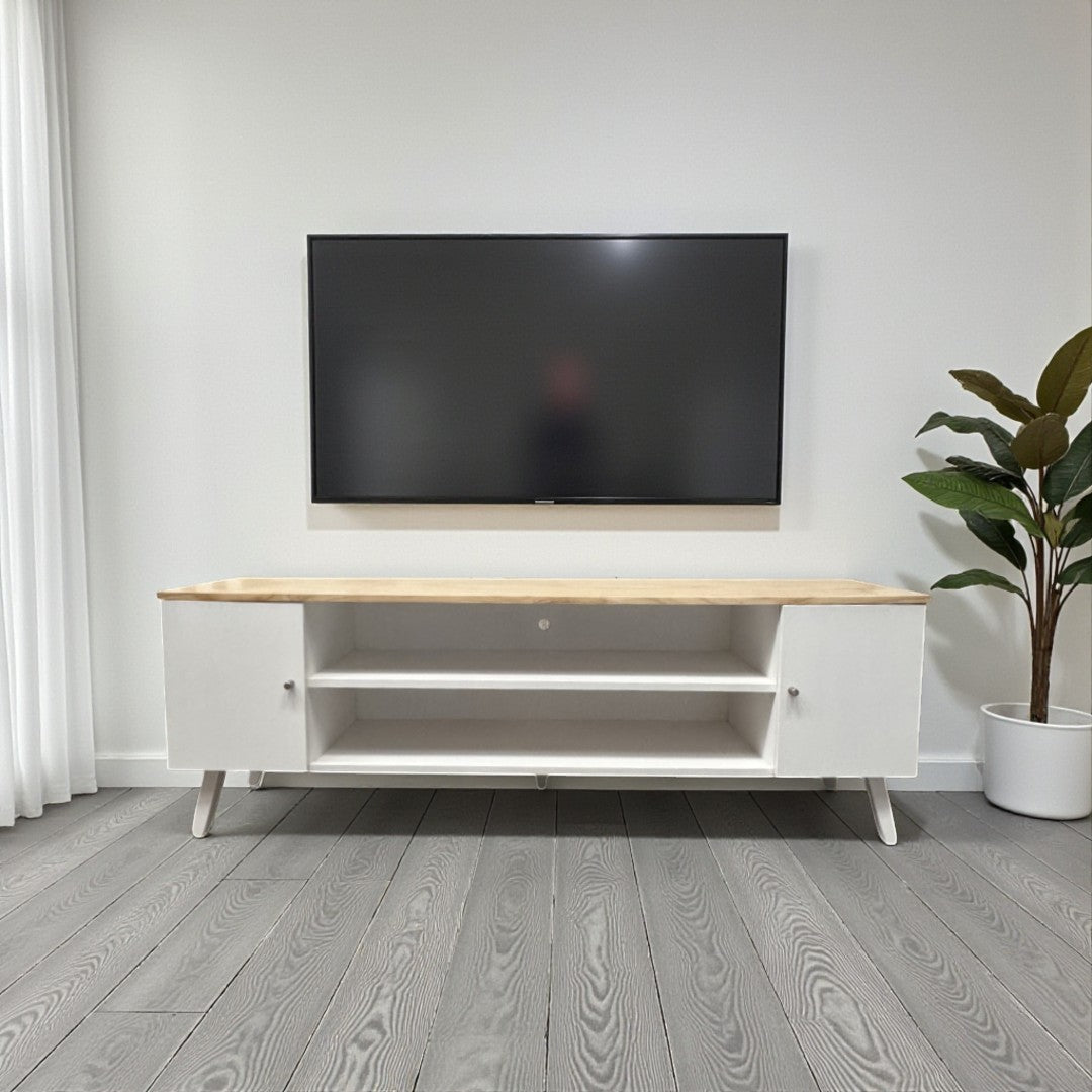 Rack de tv de madera minimalista 2 Pueras con repisa