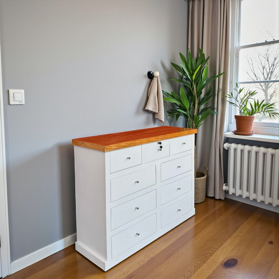 Cómoda de Madera 9 cajones sin moldura 120x40x90