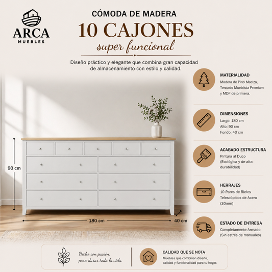 Cómoda de Madera 10 cajones super funcional