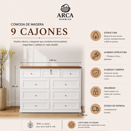 Cómoda de Madera 9 cajones