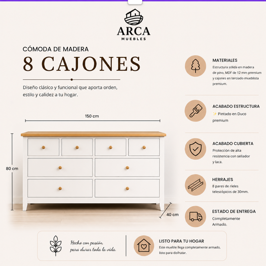 Cómoda de Madera 8 cajones