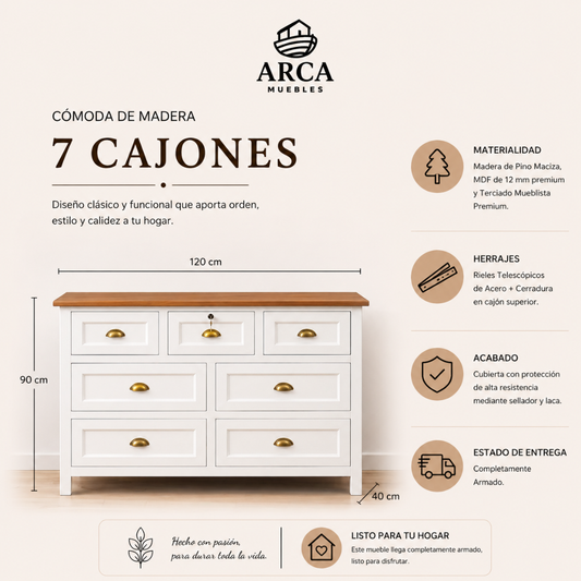 Cómoda de Madera 7 cajones