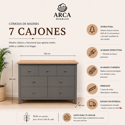 Cómoda de Madera 7 cajones