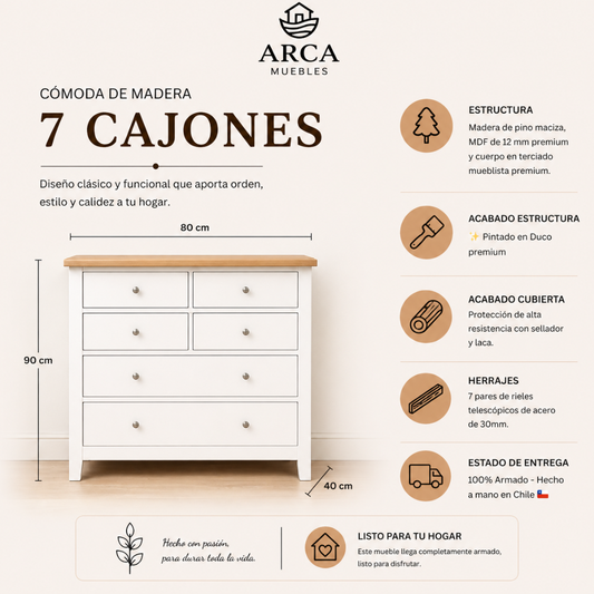 Cómoda de madera 7 cajones