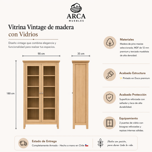 Vitrina Vintage de madera con Vidrios