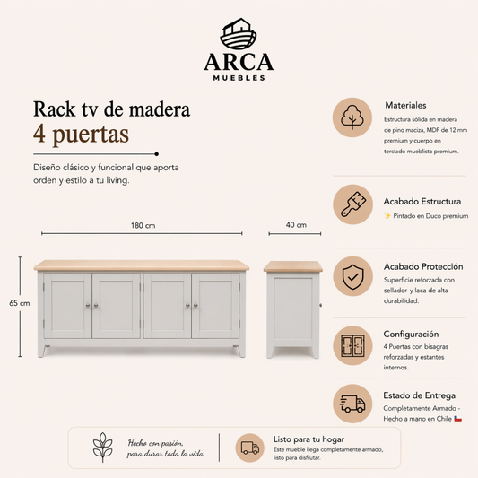Rack tv de madera 4 puertas