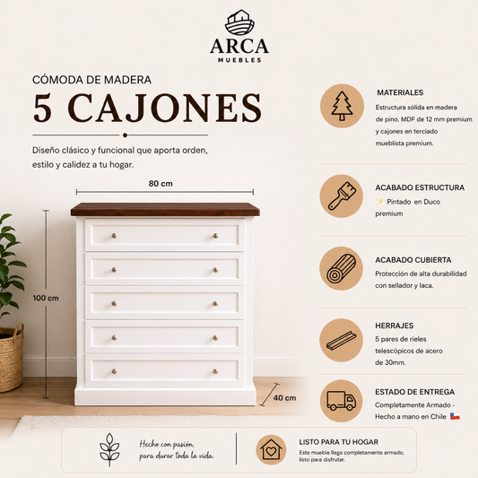 Cómoda de Madera 5 cajones