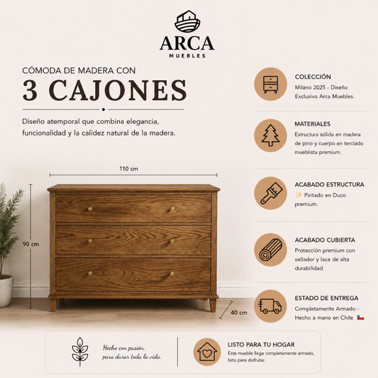 Cómoda de madera con 3 cajones