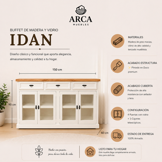 Buffet de madera y vidrio Idan