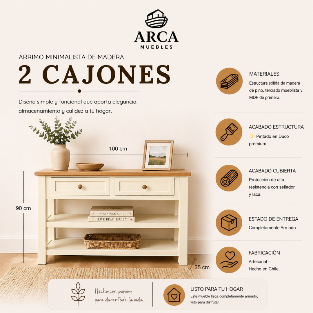 Arrimo Minimalista de madera 2 Cajones
