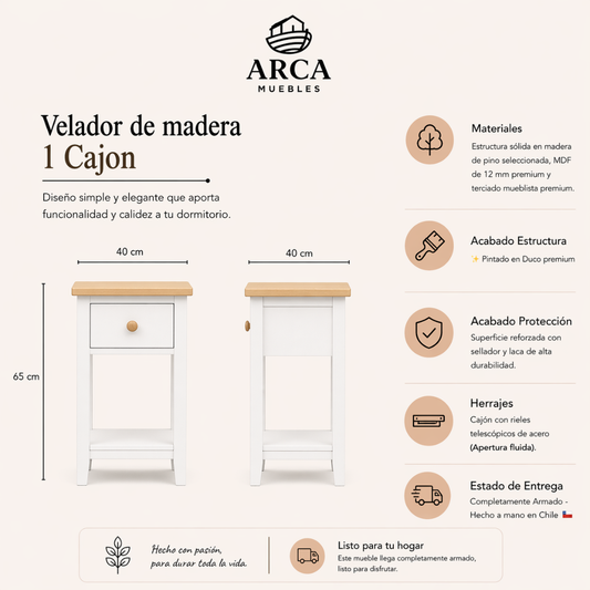 Velador de madera 1 Cajon