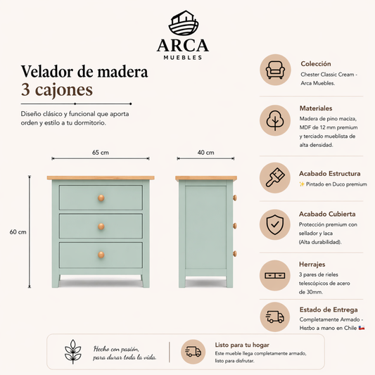 Velador de madera 3 cajones