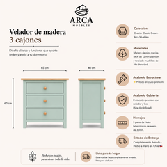 Velador de madera 3 cajones