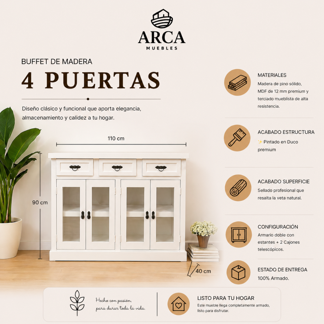 Buffet de madera 4 puertas