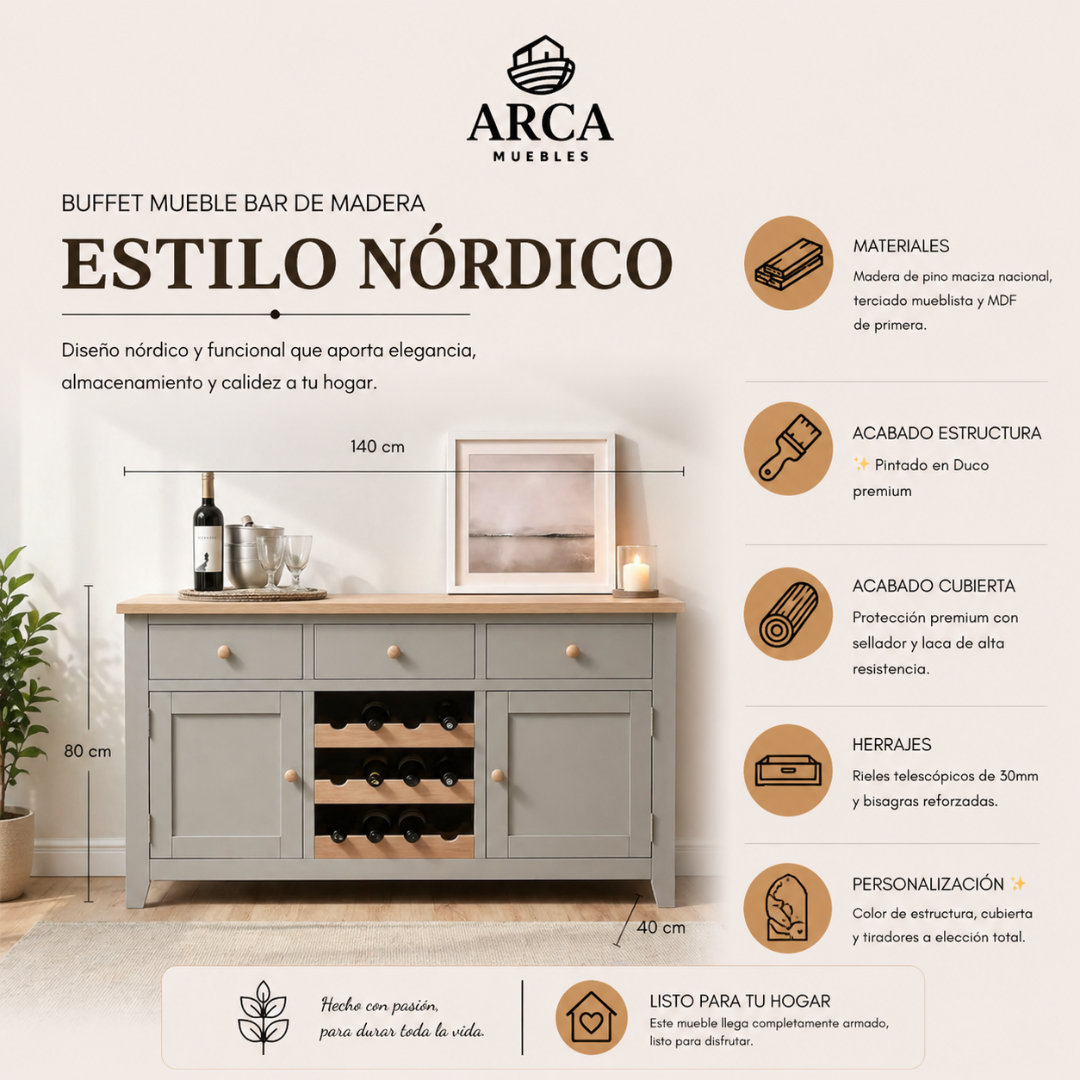 Buffet Mueble bar de madera estilo nórdico