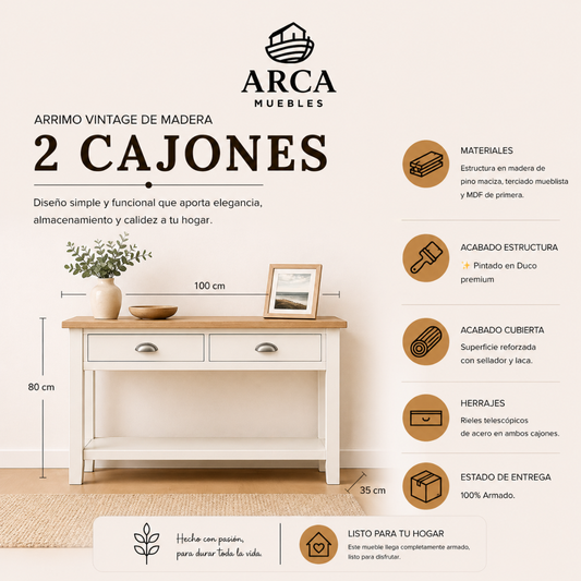 Arrimo vintage de madera 2 cajones