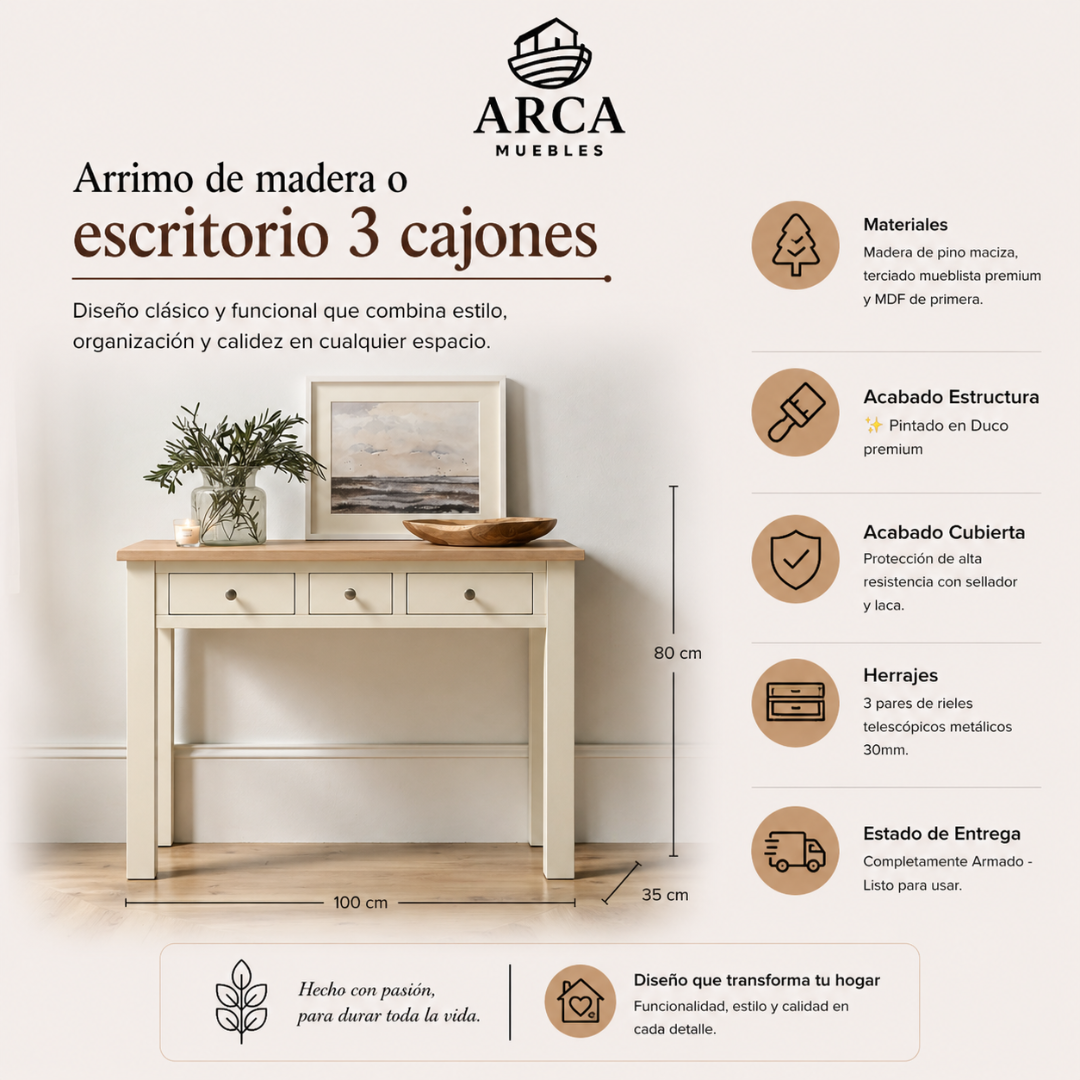 Arrimo de madera o escritorio 3 cajones