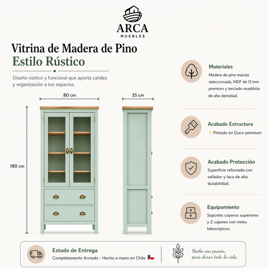 Vitrina de Madera de Pino Estilo Rústico