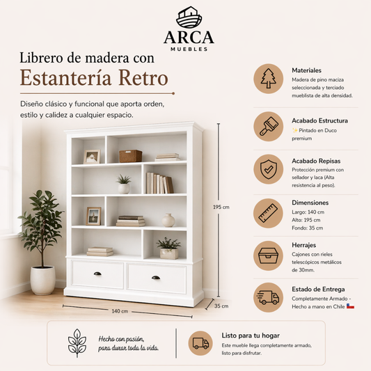 Librero de madera con Estantería Retro