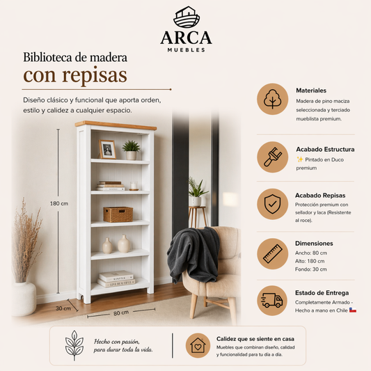 Biblioteca de madera con repisas