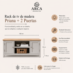 Rack de tv de madera Priana + 2 Puertas