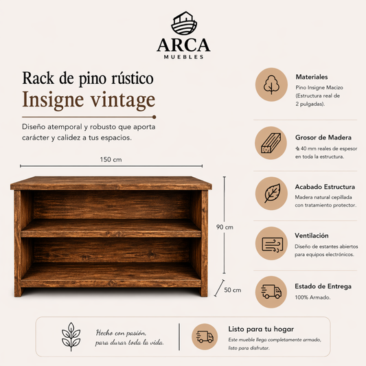 Rack de pino rústico Insigne vintage