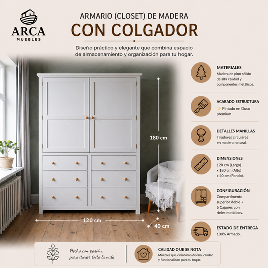 Armario (closet) de madera con colgador