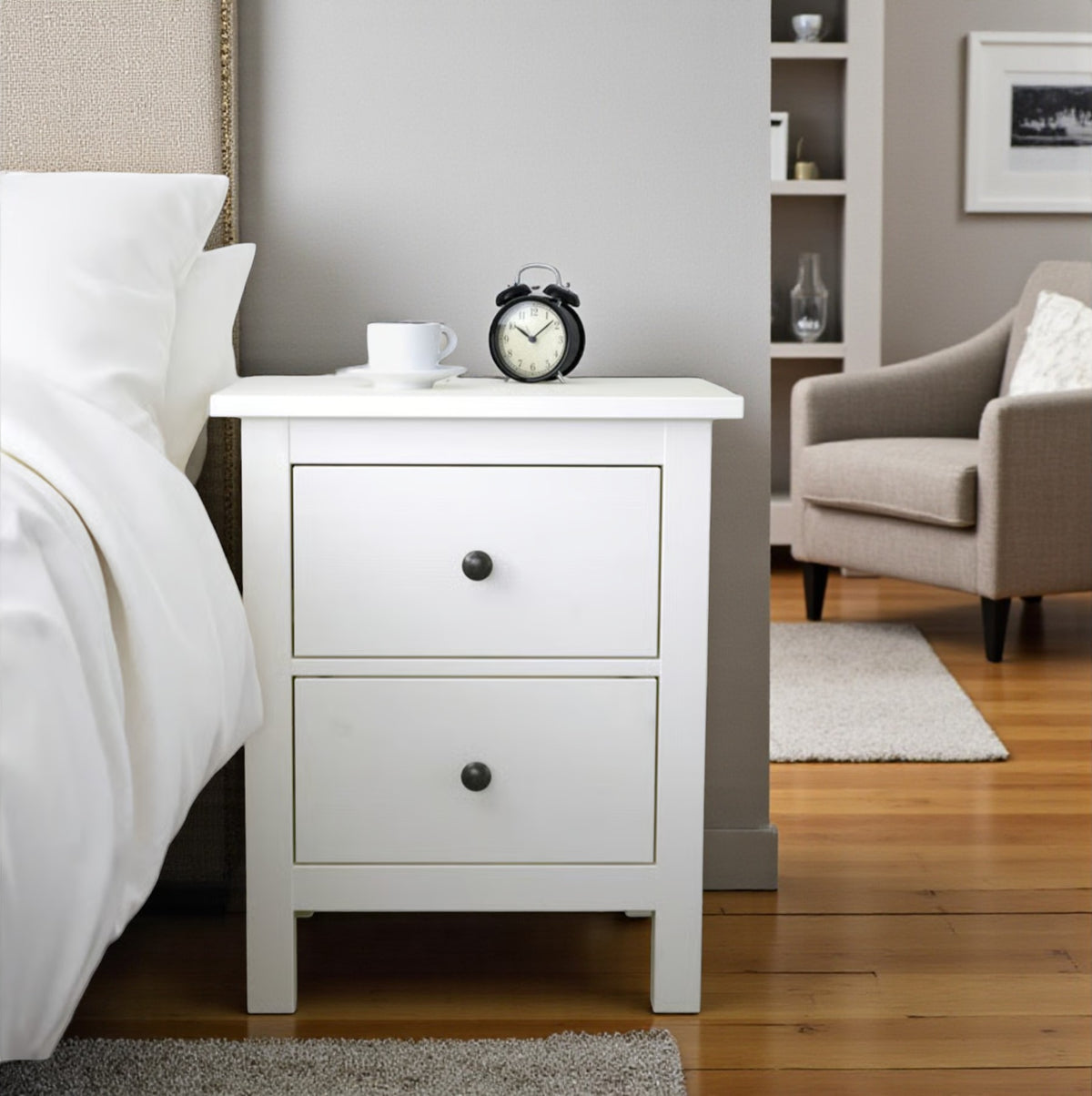 Velador de madera 2 cajones 55x40x65